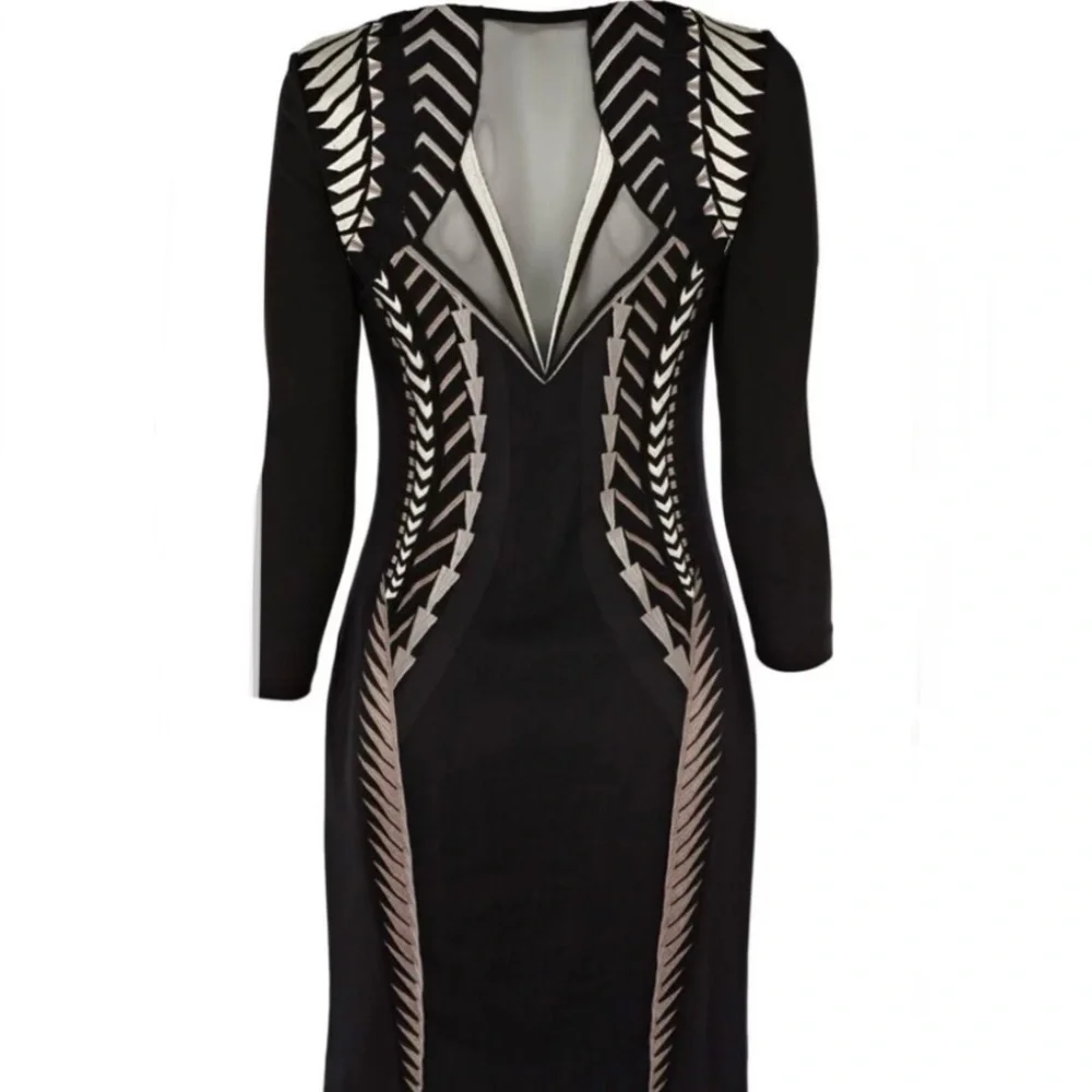 Karen Millen Illusion Neckline & Back Tribal Embroidery Dress - Picture 4 of 11